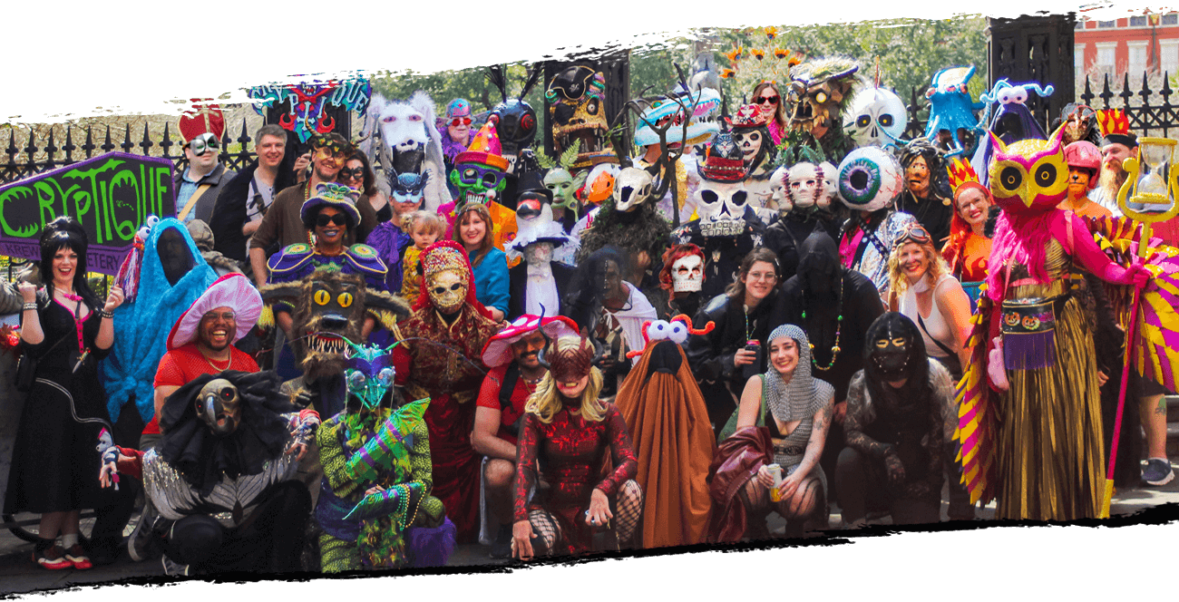 Cryptique Krewe at Jackson Square on Mardi Gras day, 2026