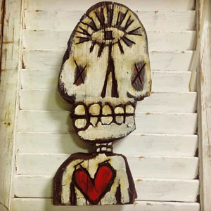 Skeleton with heart painting by Jawbone
